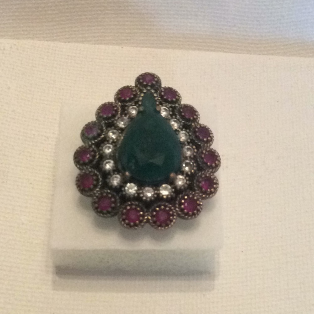 Turkeys Sterling Silver Ring Emerald Ruby - image 1